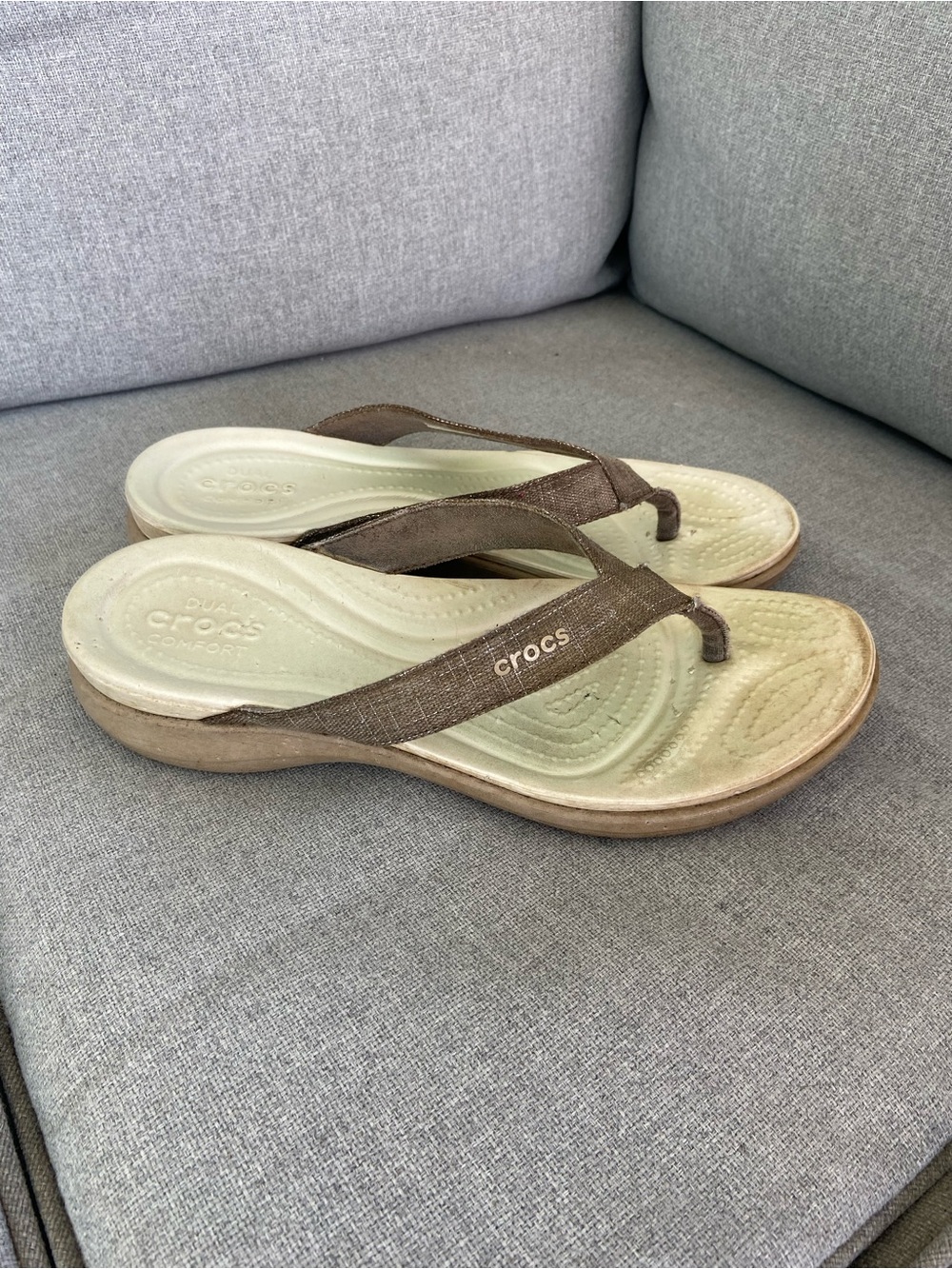 CROCS Women's Brown Canvas Flip Flop Sandals